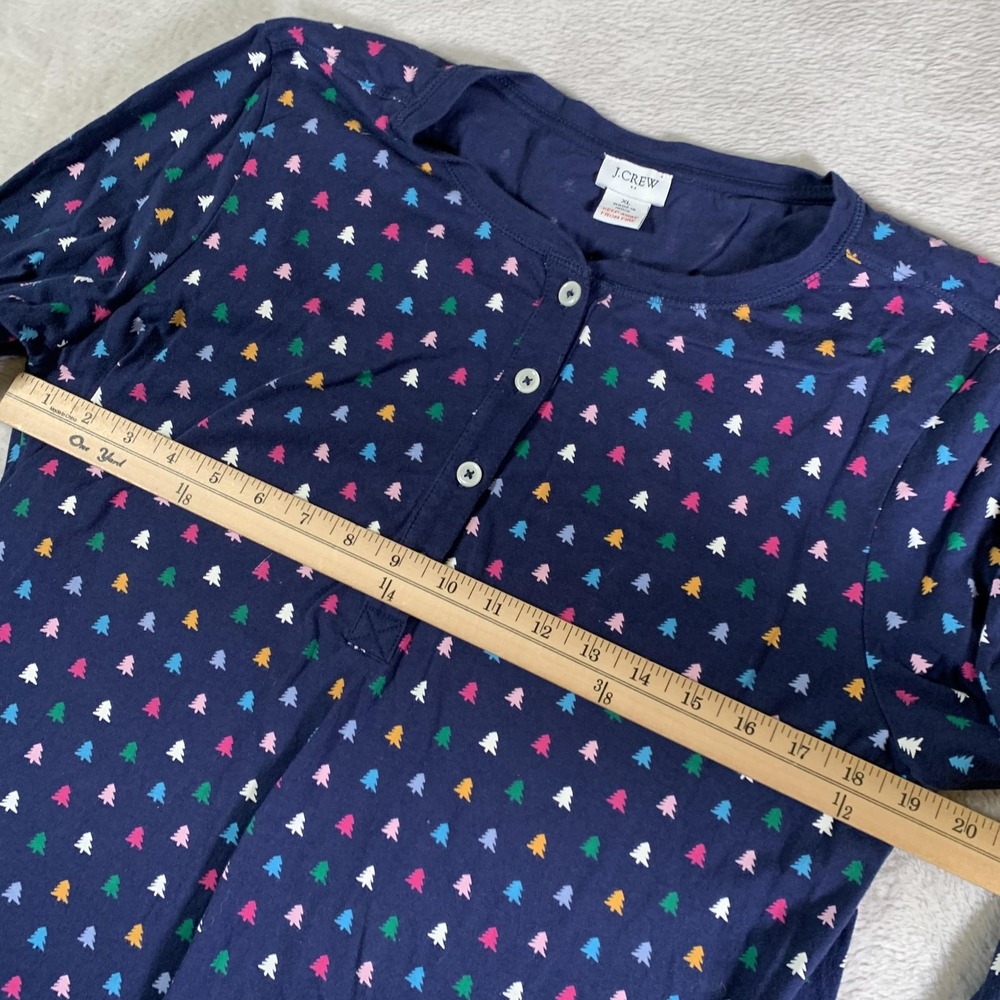 J.Crew Pajama Set Womens XL Blue‎ Christmas Tree Print Henley Top Joggers Cotton - Picture 5 of 16